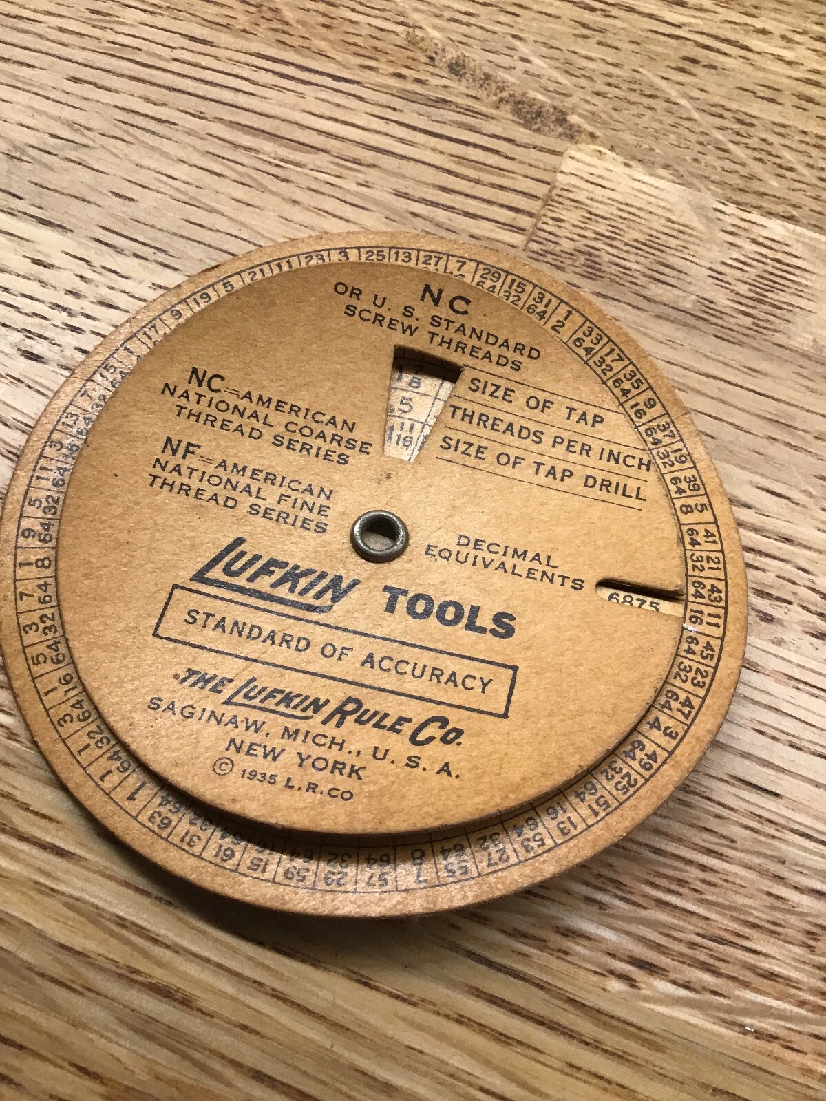 1935 Lufkin Tools Screw Thread Calculator, Circular Slide Rule - LL4.42