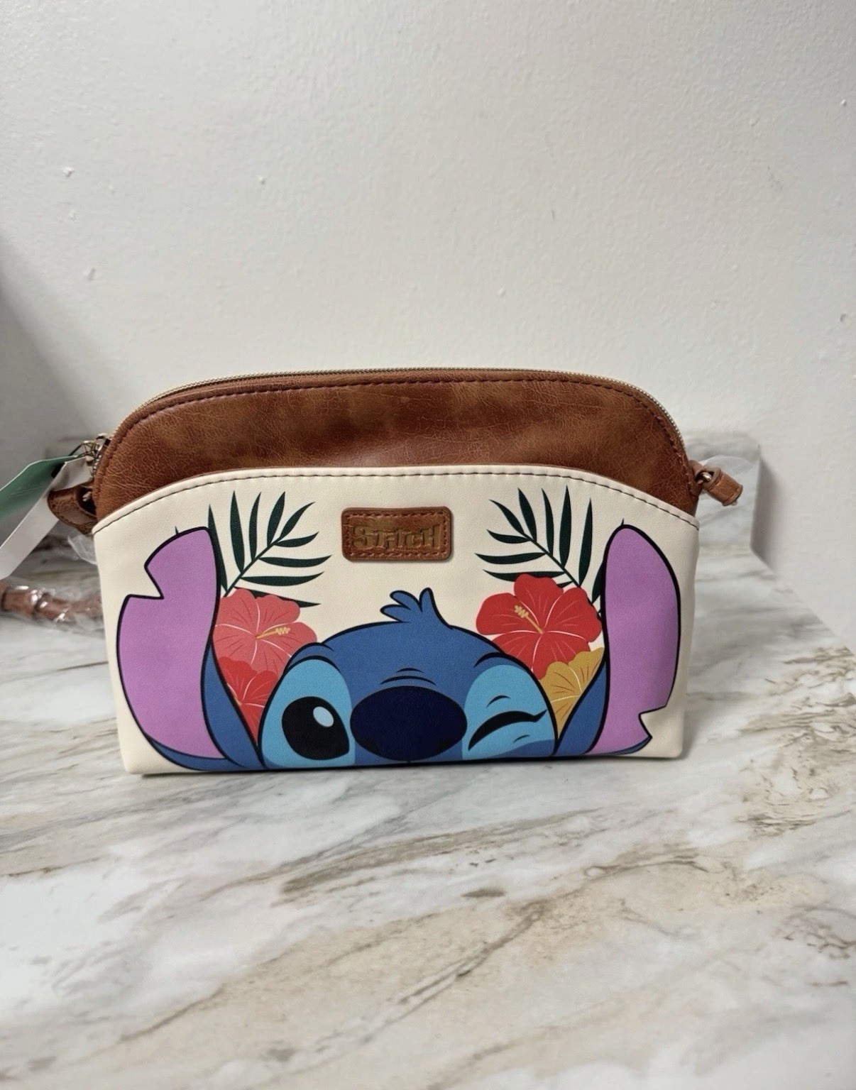 Disney Stitch Floral Crossbody Bag Small Brown & Cream