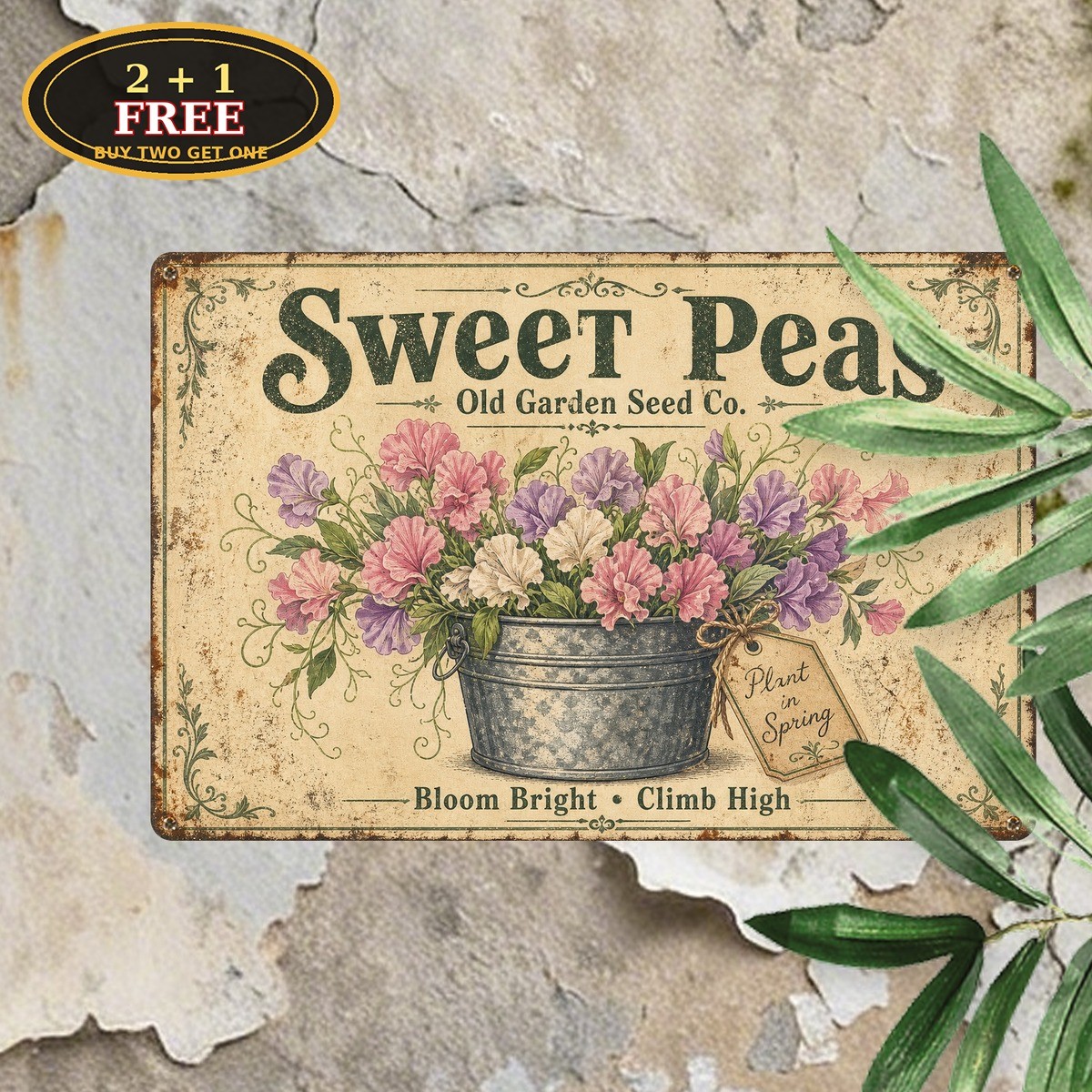 Sweet Peas Flower Aesthetic Room Decor Vintage Metal Sign