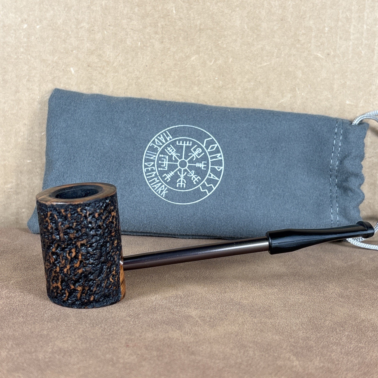 Erik Nording Compass Brown Rustic Poker Estate Tobacco Pipe Denmark w Pouch