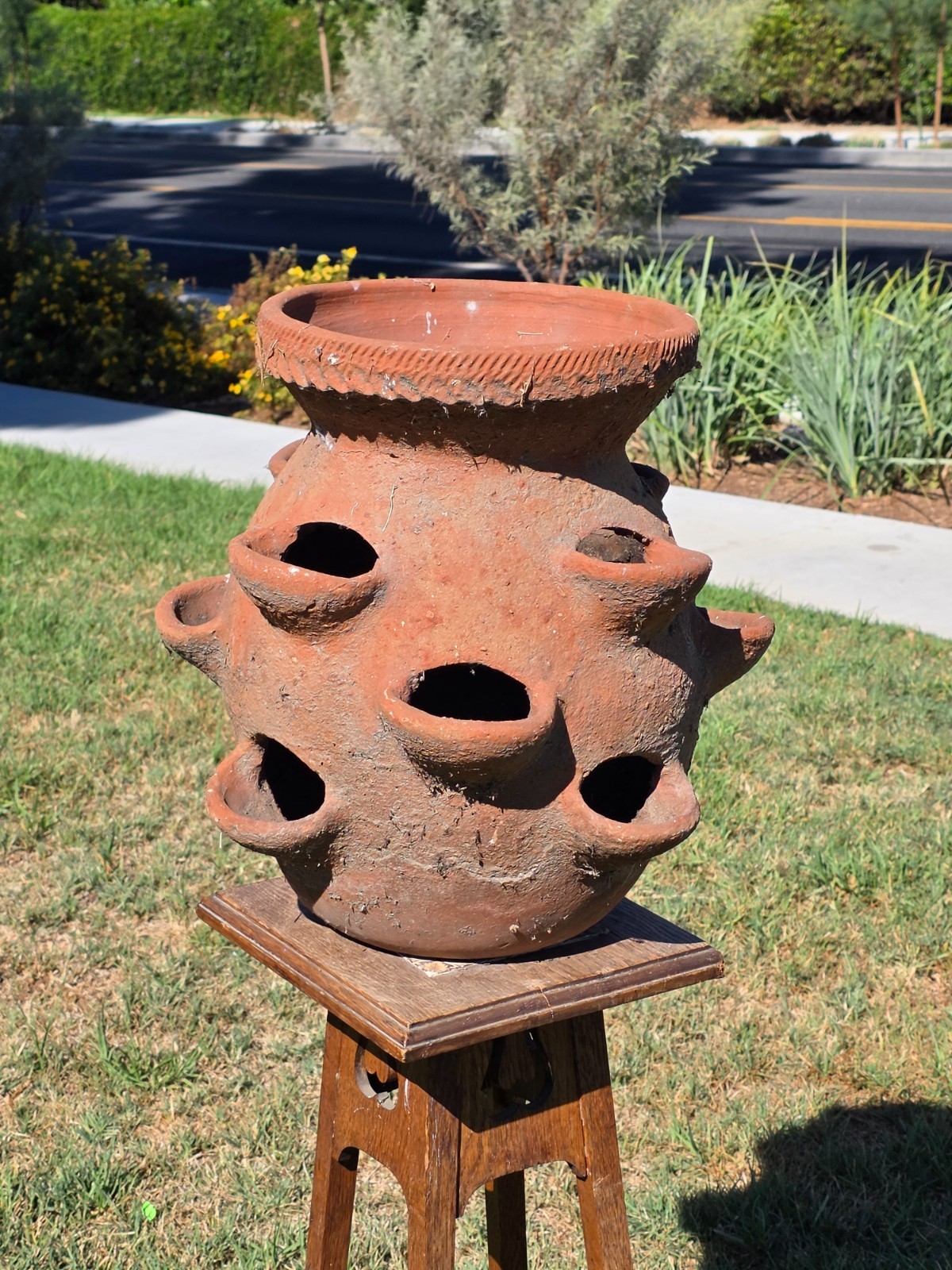 Vintage Terracotta Strawberry Planter Pot 12 Pocket Large Rustic Clay Jar 17\