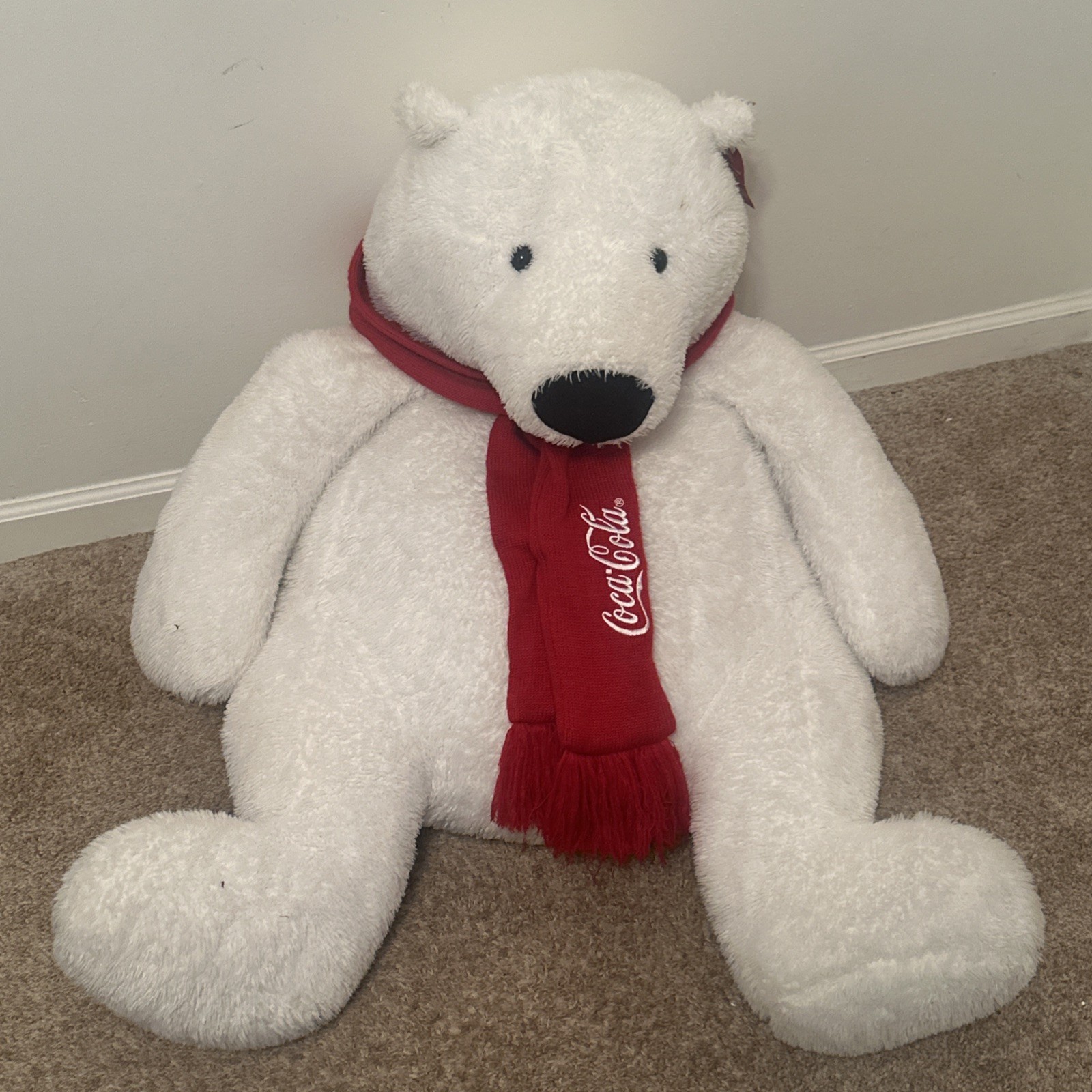 Large Giant Coca Cola Advertising Plush Polar Bear Scarf Stuffed Animal 31 Large Giant Coca Cola Advertising Plush Polar Bear Scarf Stuffed Animal 31