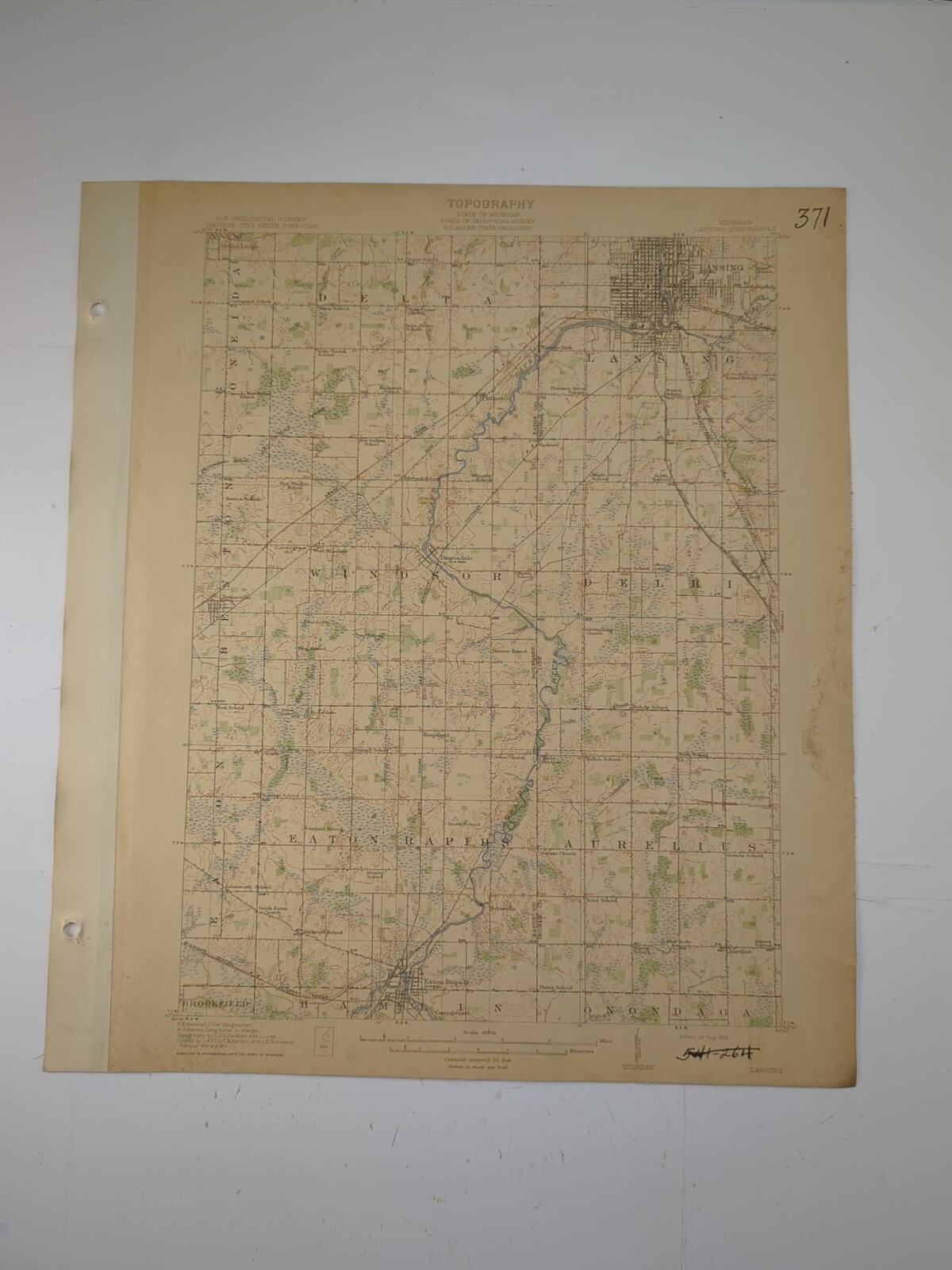 1912 Lansing Quadrangle MI Michigan USGS Topographic Original Map 20x17 RARE