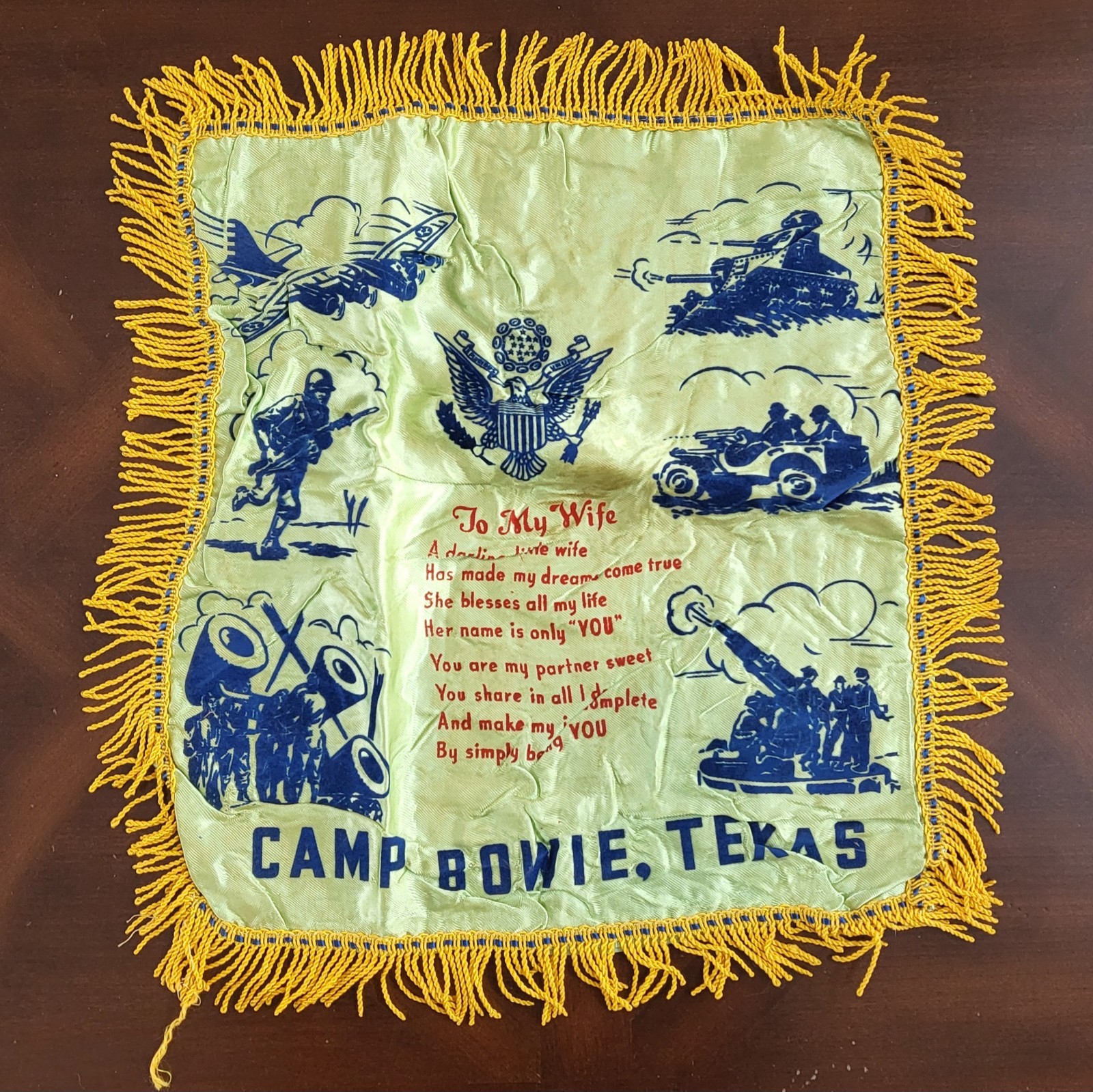 WWII US Army Camp Bowie, Texas Wife Satin Pillow Case Cover Home Front TX