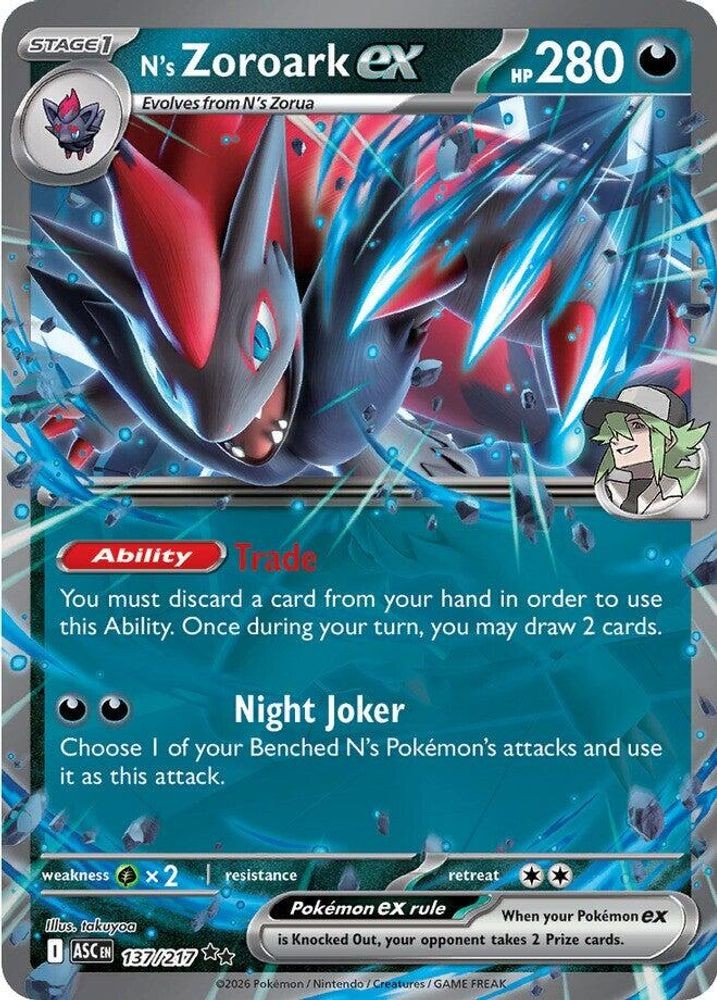N's Zoroark ex 137/217 Double Rare Ascended Heroes Pokemon Holo Near Mint