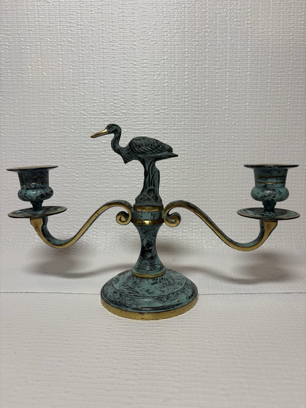 Vintage Greek Brass Verdigris Crane Heron Candelabra Candle Holder IK Delatzi 