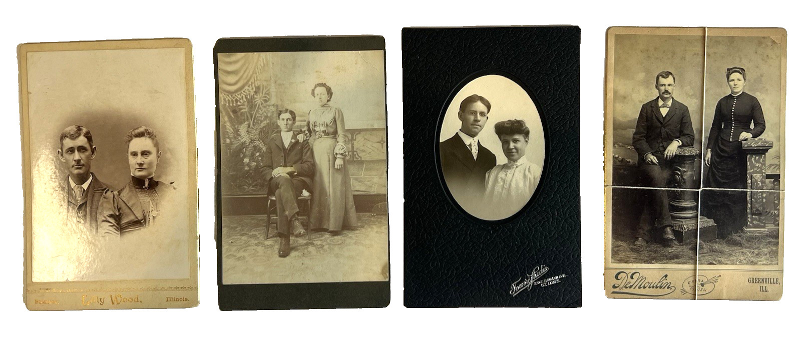 Antique Cabinet Card Photos Featuring Couples Late 1800s To Early 1900s 4pcs.