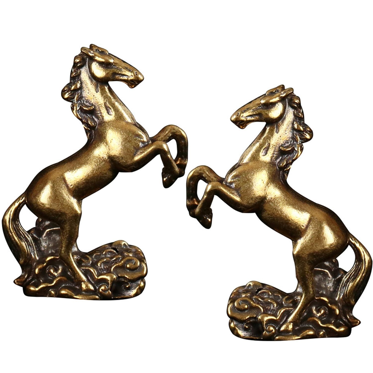 2pc Vintage Antique Brass Horse Figurine - Solid Brass Long Tail Equine Miniatur