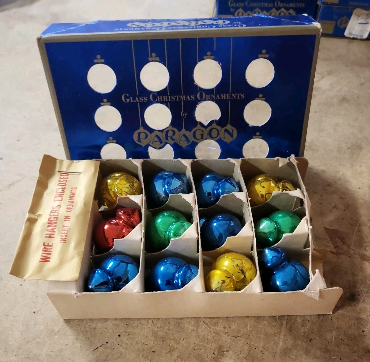 Vintage 12 Paragon Glass Lantern Feather Tree Ornaments In  Original Box