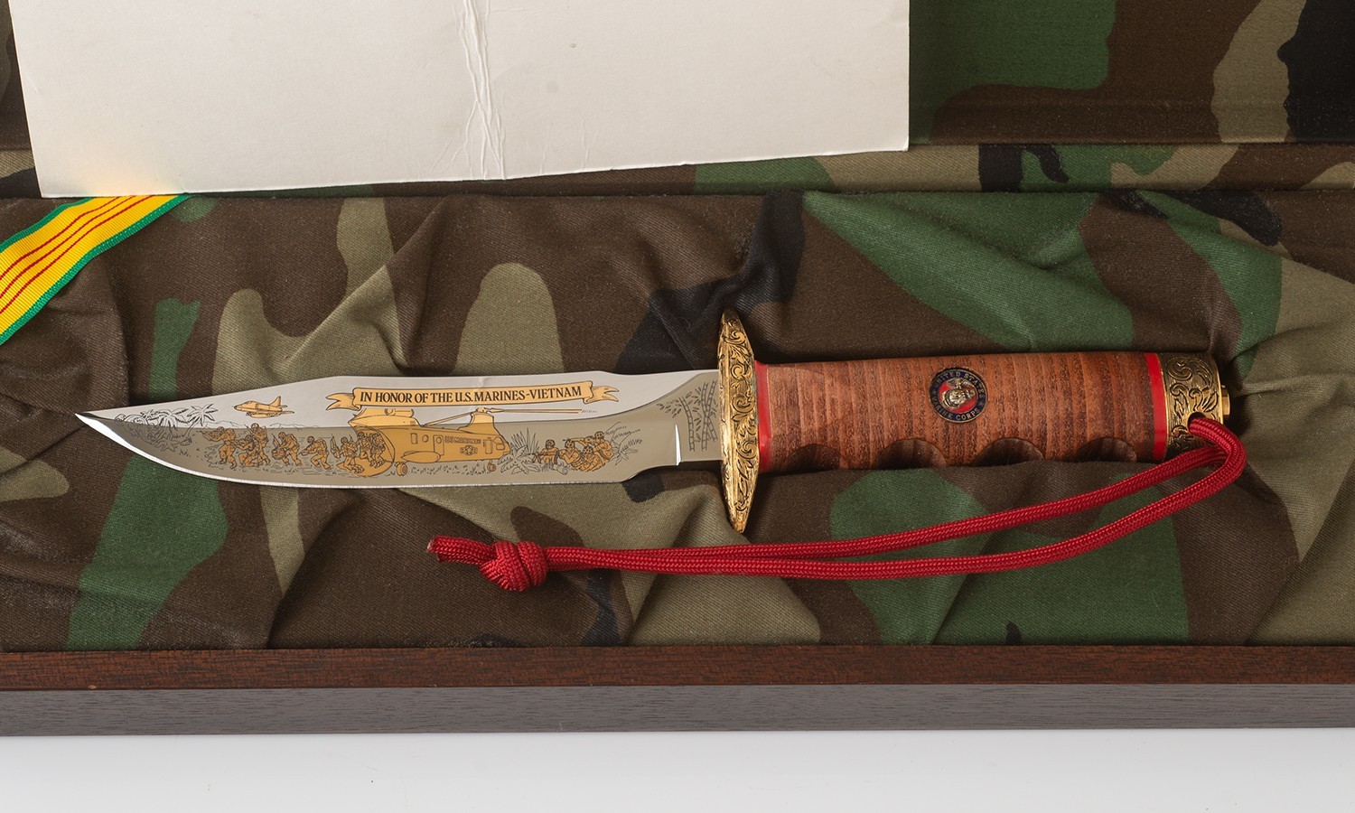 VTG MURPHY COMBAT FIGHTING KNIFE VIETNAM COMMEMORATIVE W/DISPLAY CASE 24K