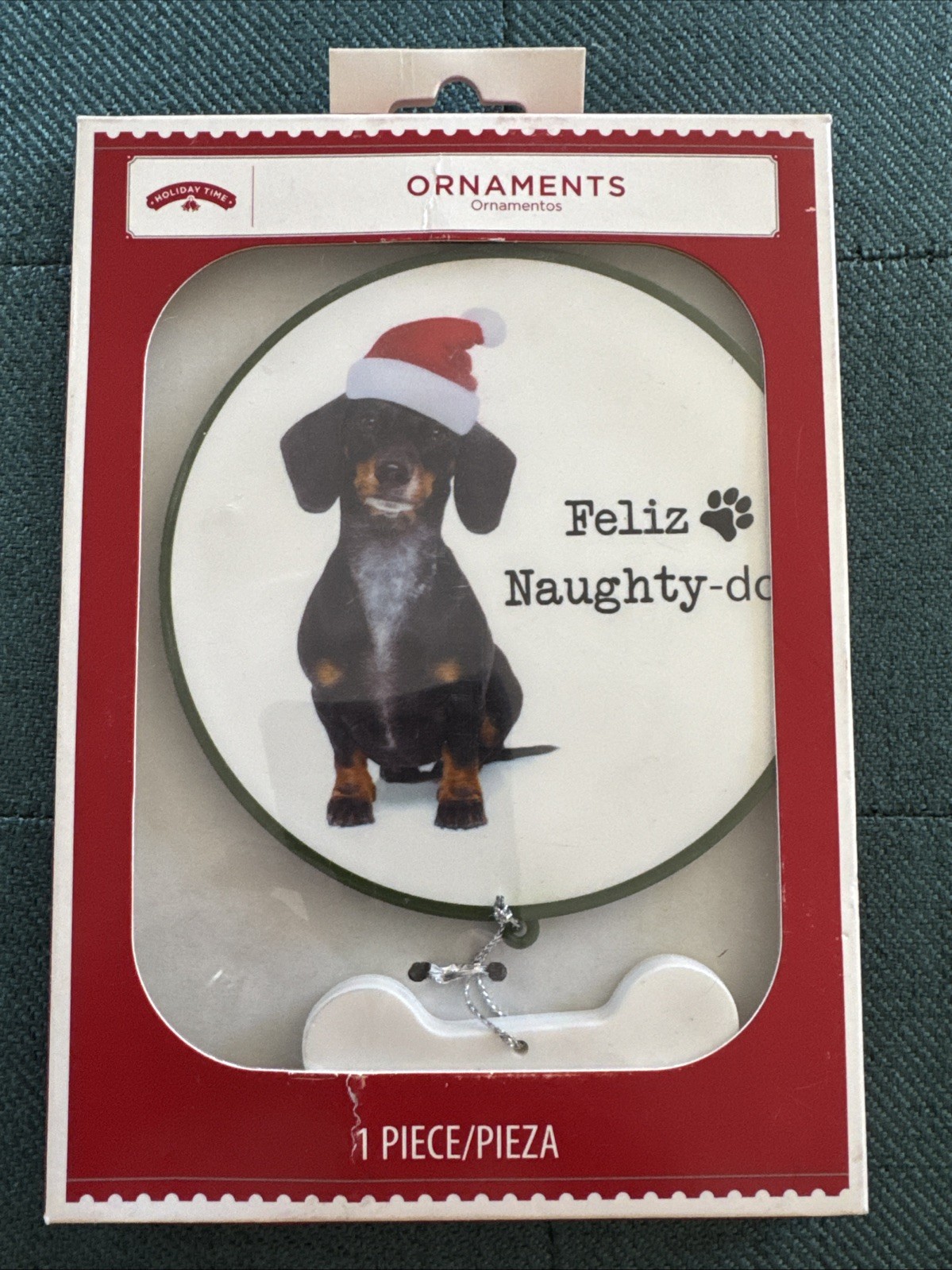 NIB Holiday Time Dachshund Dog Ornament “ Feliz Naughty-Dog”