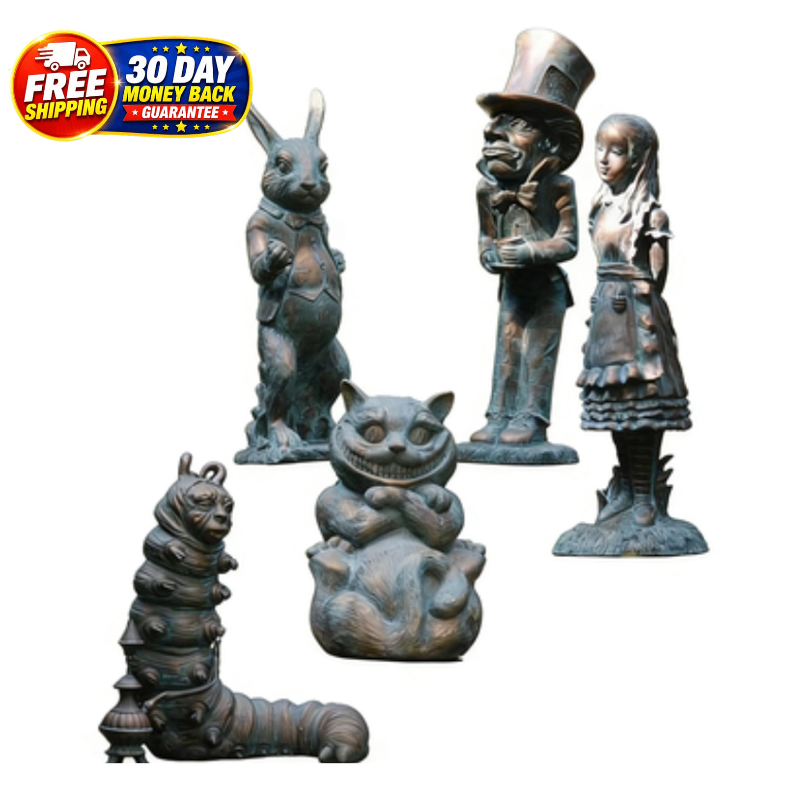 5 PCS Alice in Wonderland Outdoor Statues Durable Resin Garden Decor