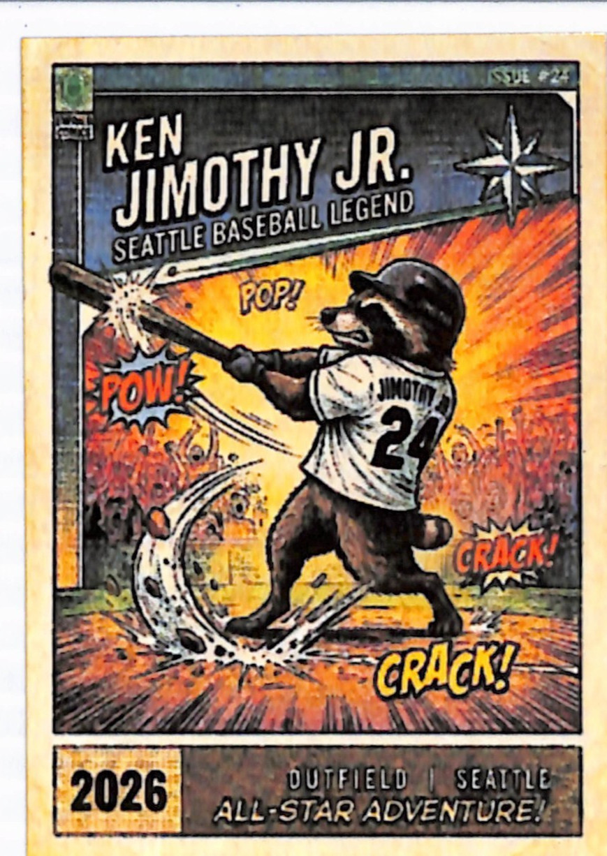 Ken Jimothy Jr Raccoon ACEO Custom METAL Card - Seattle Baseball 1/24