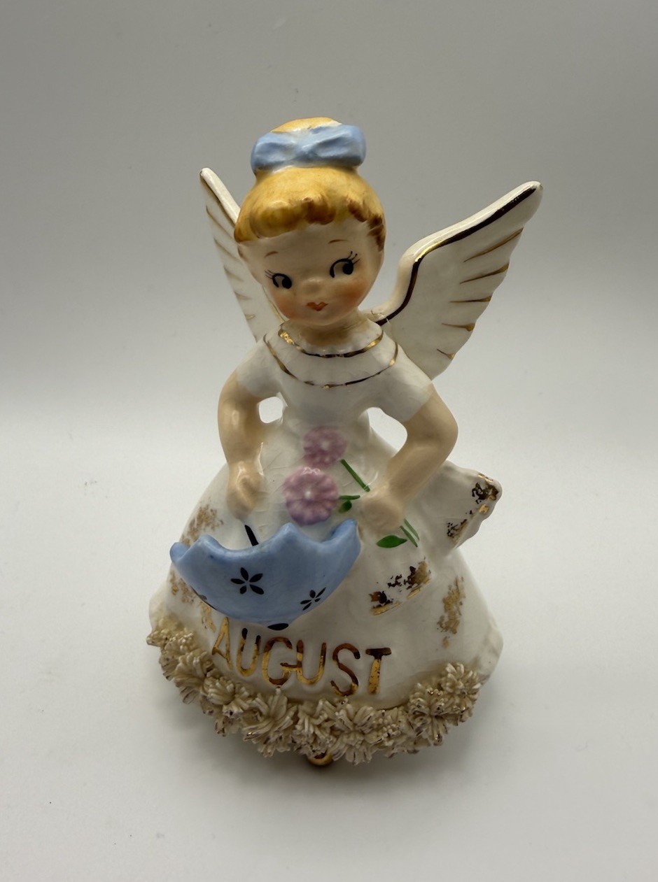 Vintage Norcrest August Girl With Umbrella Angel Figurine F340 [Repaired]