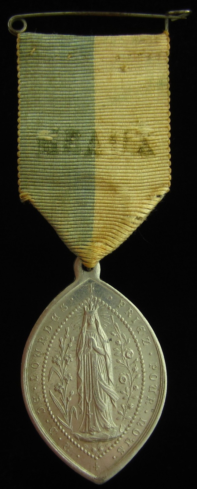 Vintage Mary Medal on Ribbon Aluminum Lourdes Diocese of Meaux Light in Weight Vintage Mary Medal on Ribbon Aluminum Lourdes Diocese of Meaux Light in Weight