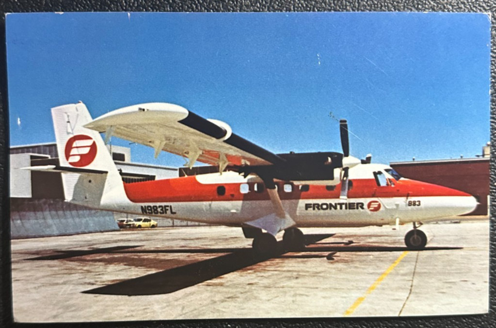 Vintage Frontier Airlines postcard De Havilland DHC-6 Twin Otter N983FL