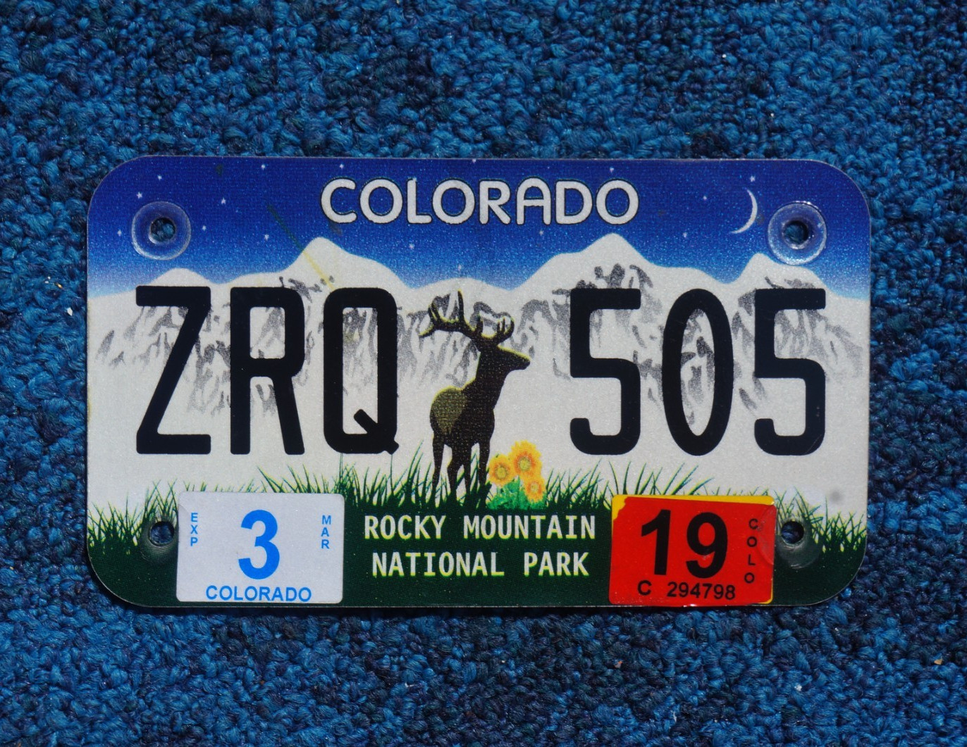 2019 Colorado MOTORCYCLE License Plate ROCKY MOUNTAIN NATIONAL PARK Elk Wildlife