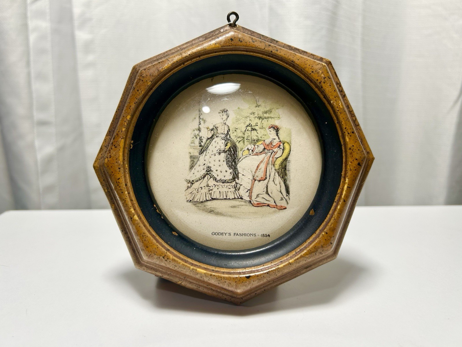 Antique GODEY's Fashion 1854 Octagonal Frame  - SHIPS TODAY