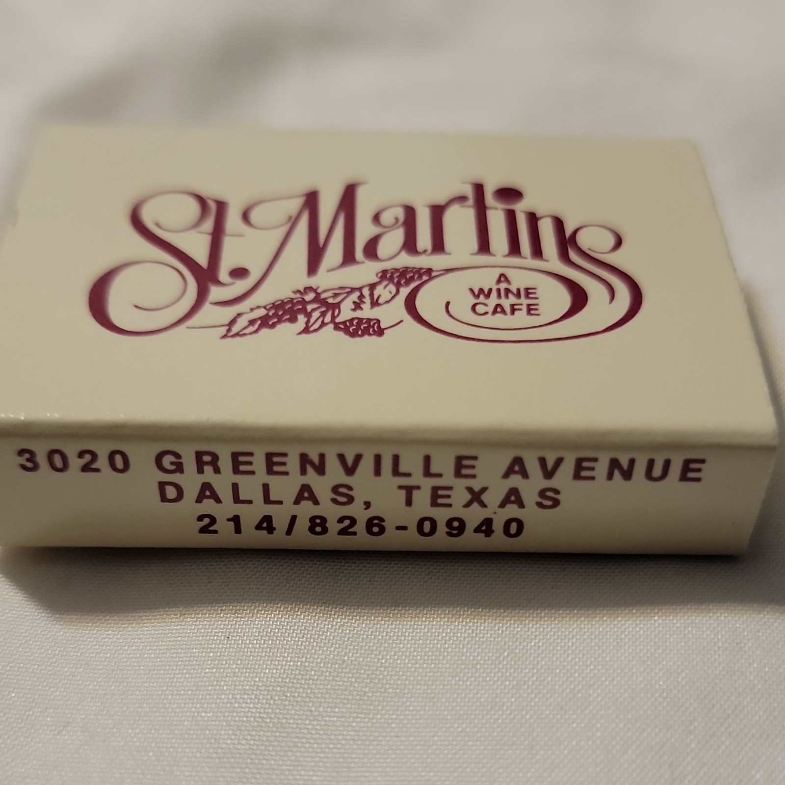St. Martin\'s Wine Cafe Matchbook - 3020 Greenville Ave Dallas TX 214-826-0940