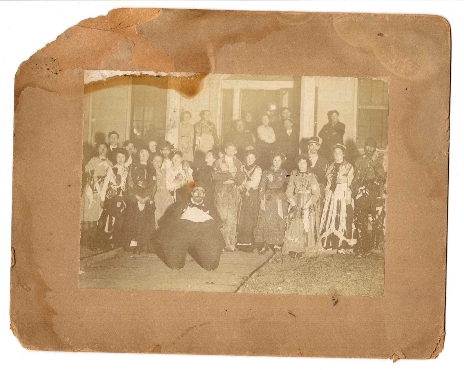 Antique c 1900 Halloween Party Theater Group Costumes Fat Man Hobo Unusual Photo