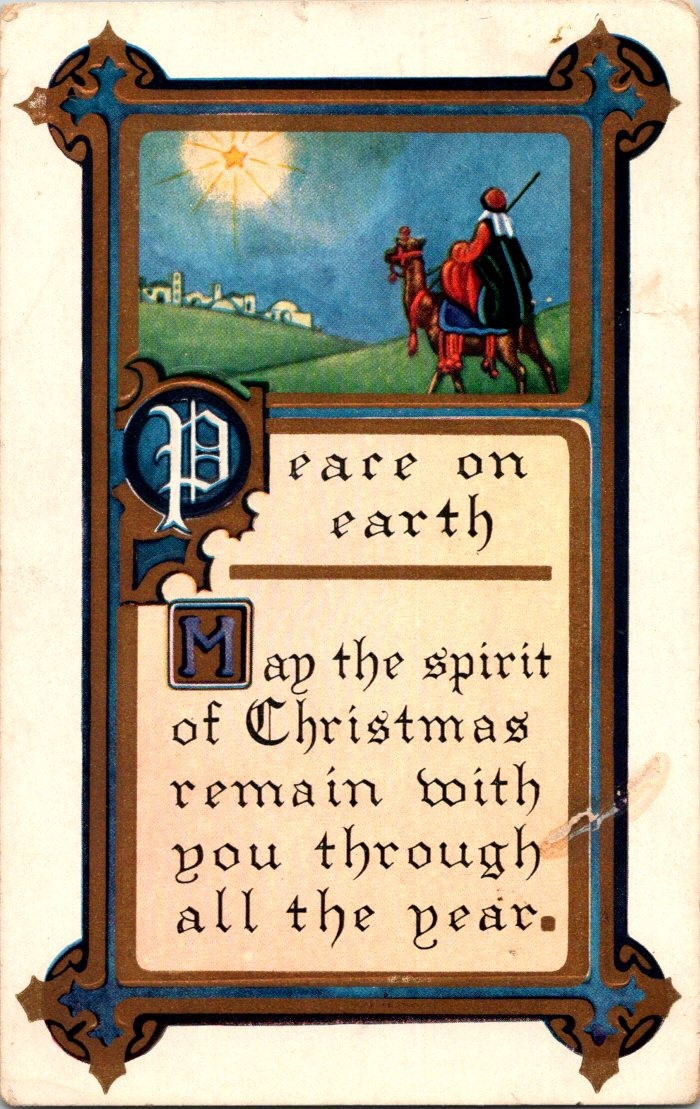 Vintage 1925 Christmas Postcard Peace on Earth Nativity Scene