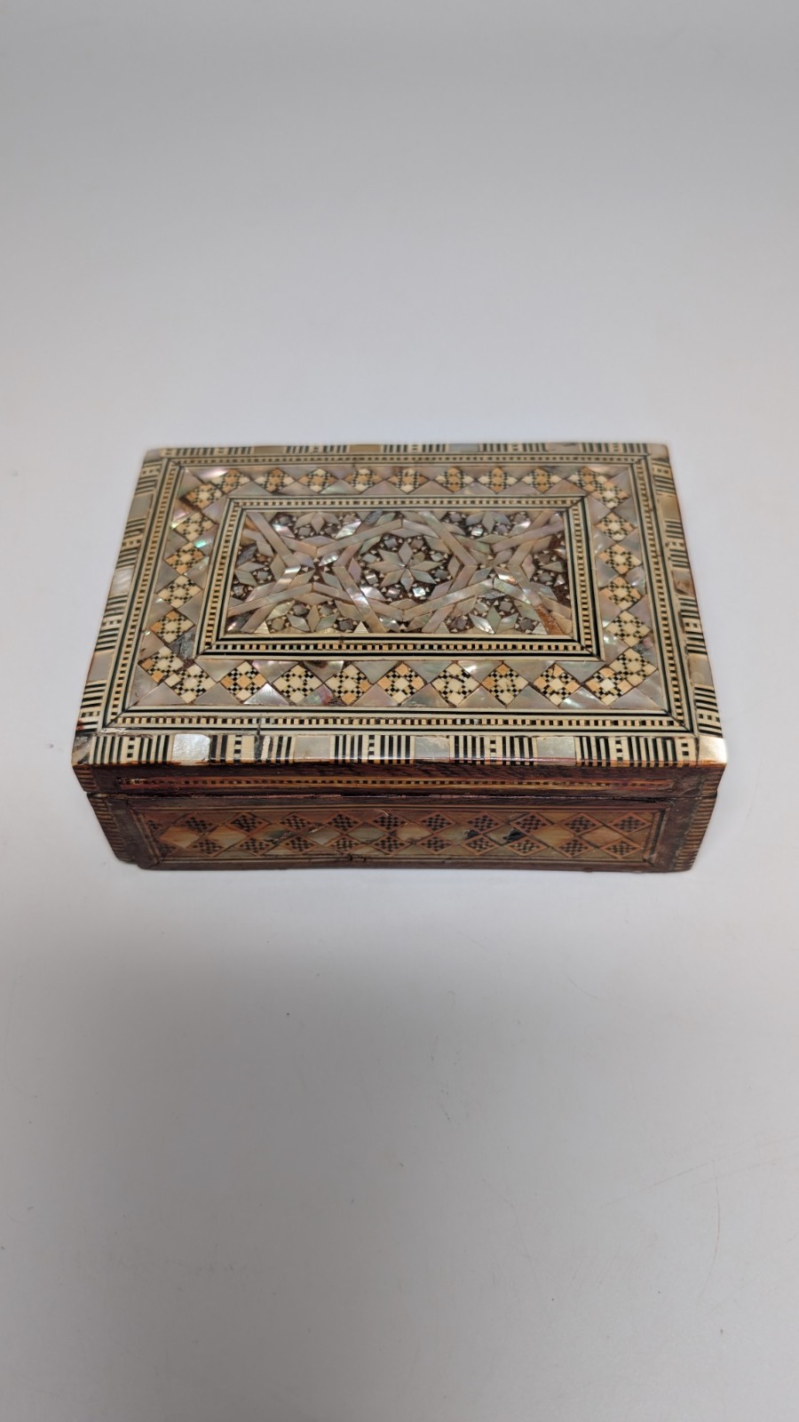 Vintage Mid-to-Late 20th Century Distressed Syrian Moorish Arabesque Small Box Vintage Mid-to-Late 20th Century Distressed Syrian Moorish Arabesque Small Box