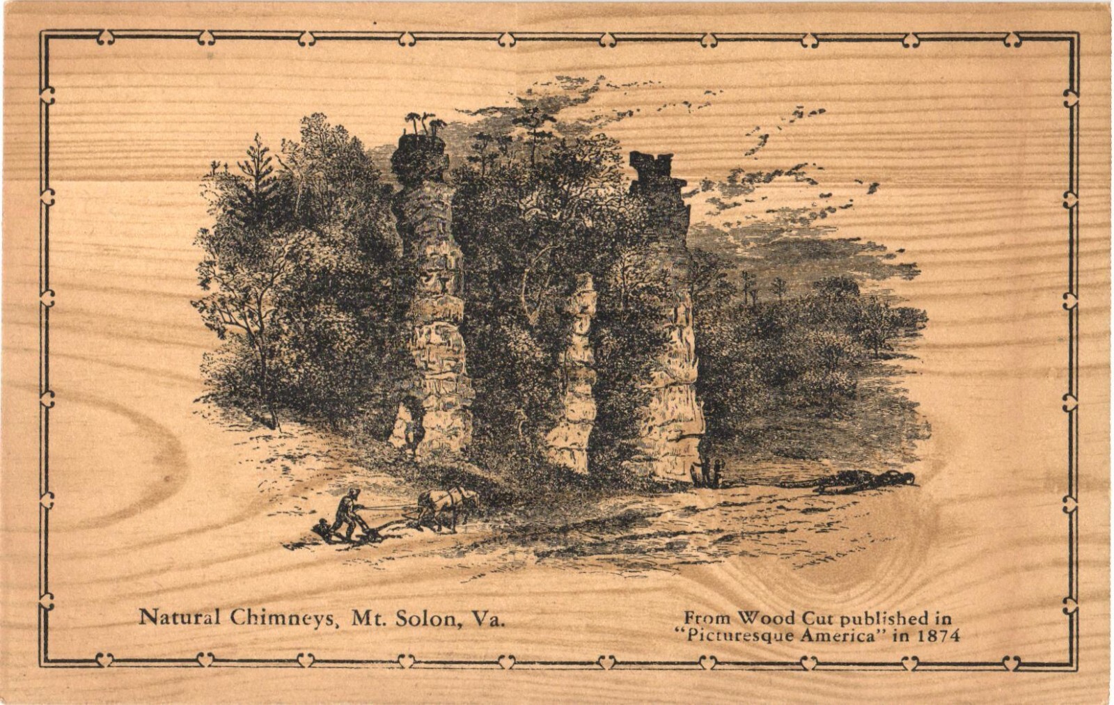 Mt Solon VA Natural Chimneys Wood Postcard Undivided Back 1900s Unused