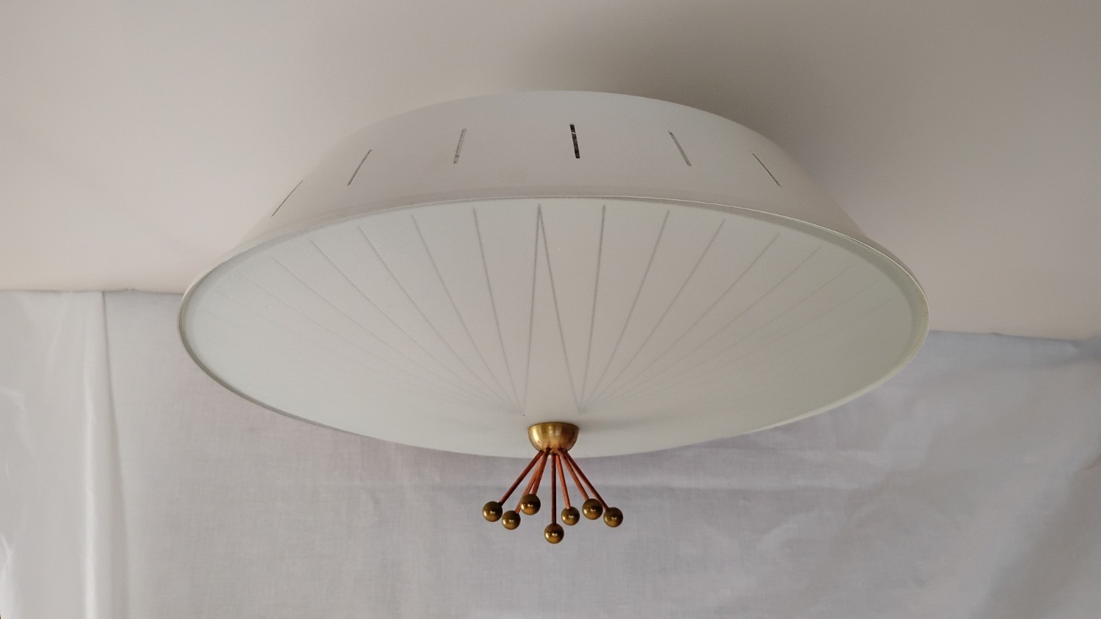 Mid Century Atomic Age White Flush Brass Ceiling Light Sputnik 14\
