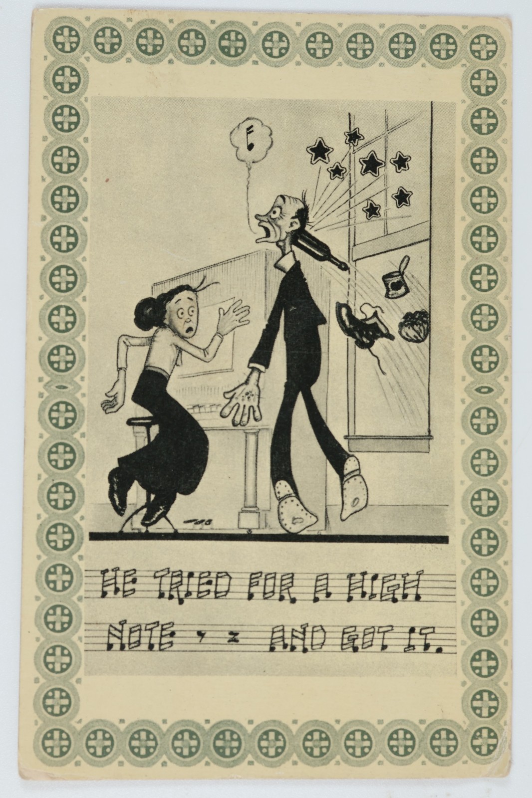 He Tried For A High Note Comic Caricature Singing Piano Humor 1912 Vintage