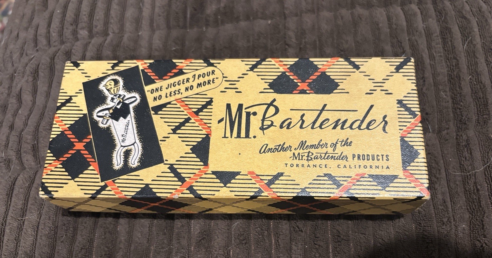 Vintage-1950\'s Red and Chrome Mr. Bartender Cocktail Jigger Original Box
