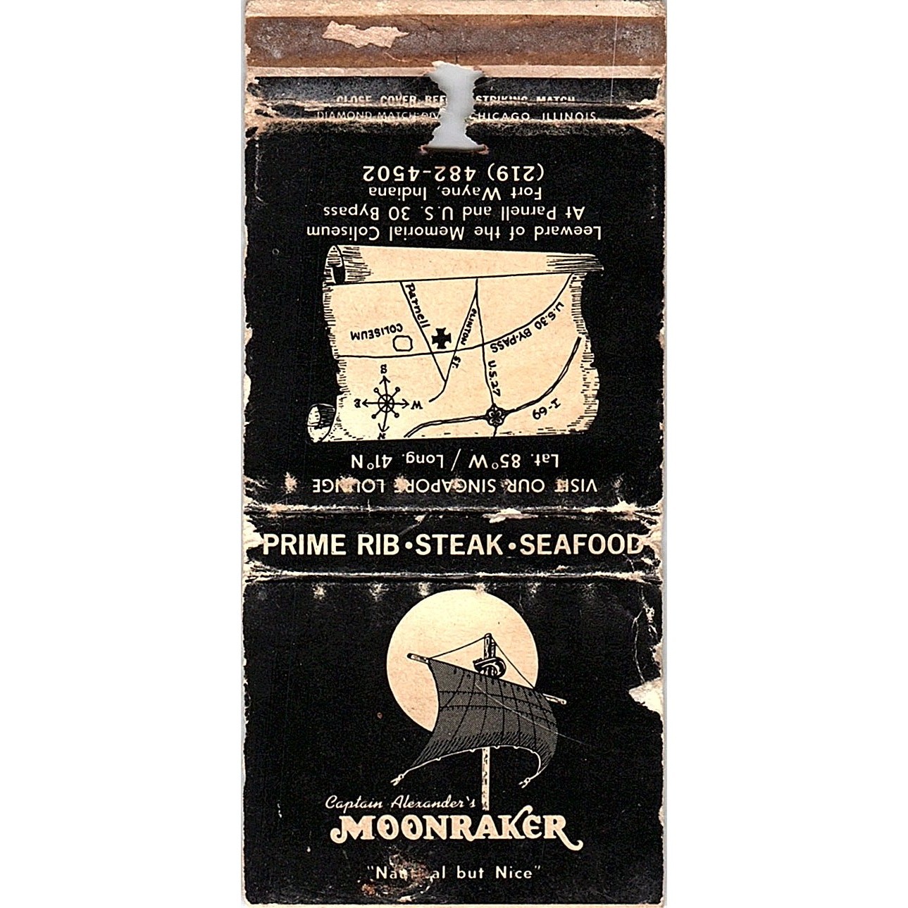 Captain Alexander's Moonraker Restaurant Ft Wayne IN Vtg Matchbook MM5-8