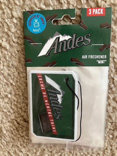 Andes Creme De Menthe Mints Thins Car Hanging Air Fresheners 3 Pack BRAND NEW Andes Creme De Menthe Mints Thins Car Hanging Air Fresheners 3 Pack BRAND NEW