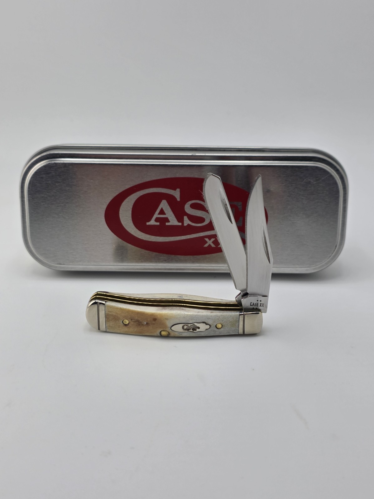 Case XX USA 2026 Genuine Stag 10862 Tiny Trapper Pocket Knife in Gift Tin