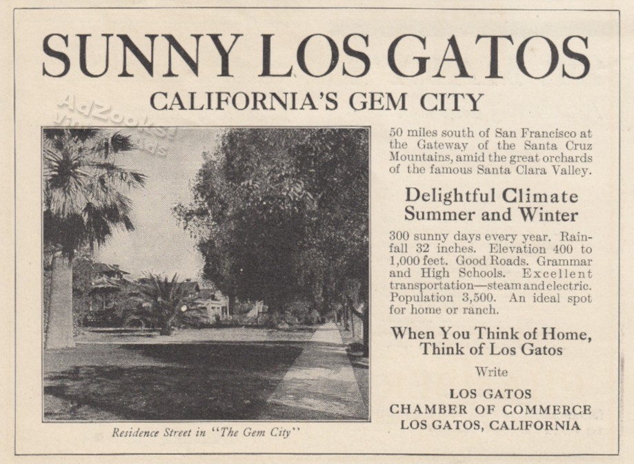 1912 Los Gatos California Print Ad – Cool Residence Street View Pix
