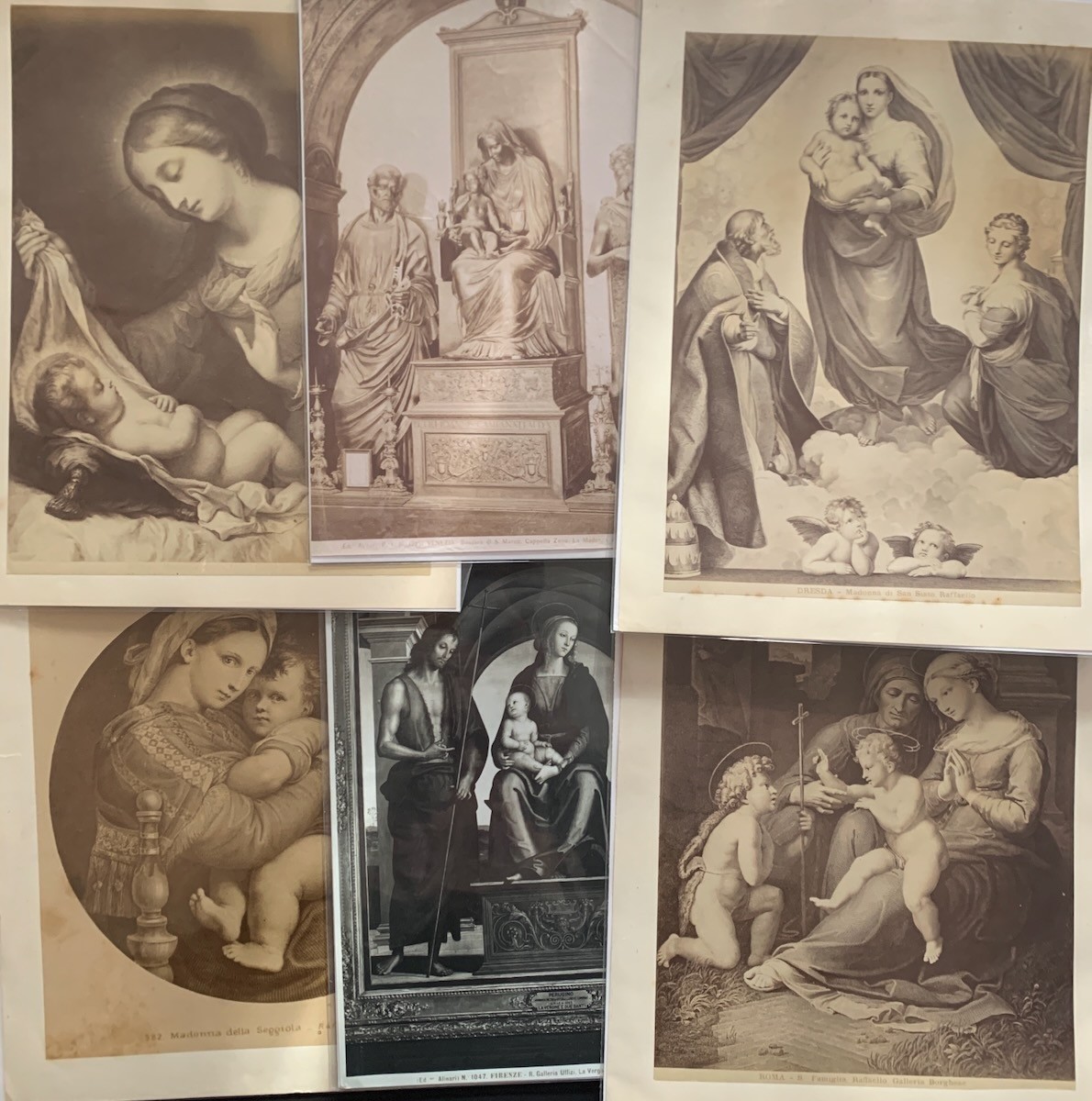 Lot of Six Madonna & Child Victorian Albumen & Alinari Fine Art Photos/Prints