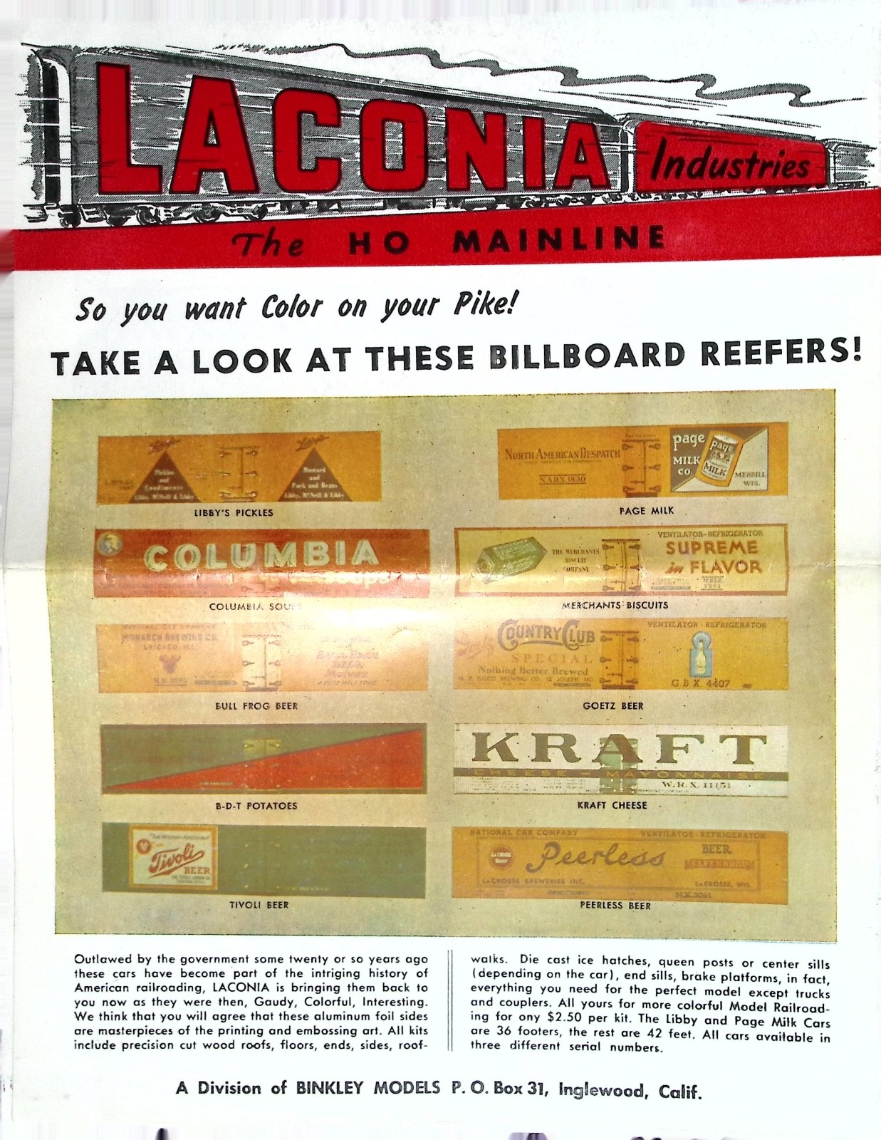 1957 Laconia Industries HO Mainline Model Railroad Catalog Brochure Binkley Mode