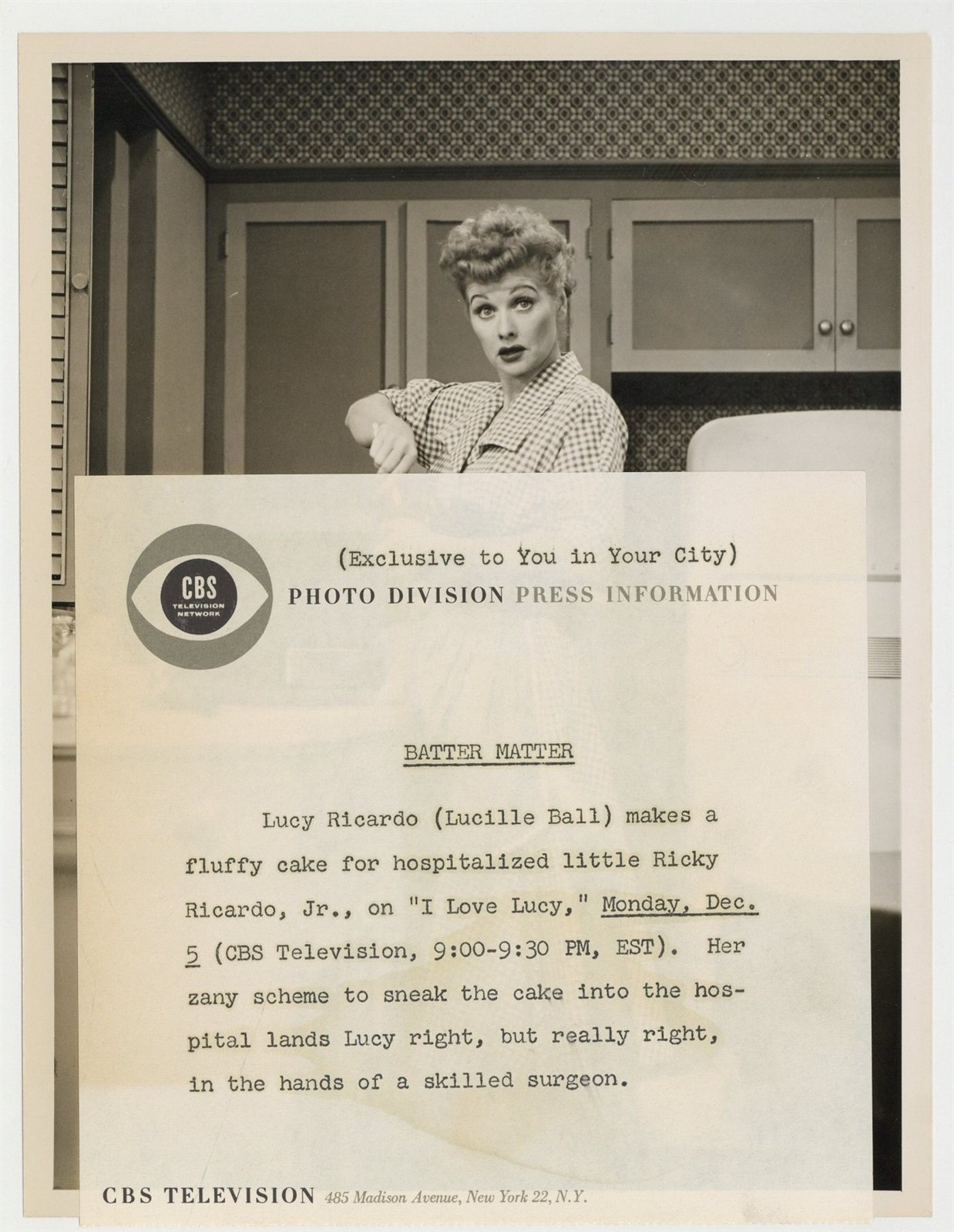 Lucille Ball 1955 Original CBS Portrait Photo I Love Lucy TV Show J14856
