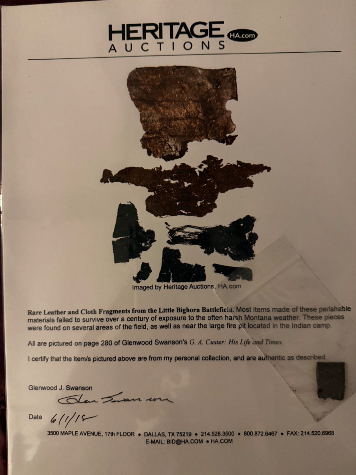 LITTLE BIGHORN/CUSTERS LAST STAND ARTIFACT with HERITAGE AUCTIONS provenance LITTLE BIGHORN/CUSTERS LAST STAND ARTIFACT with HERITAGE AUCTIONS provenance