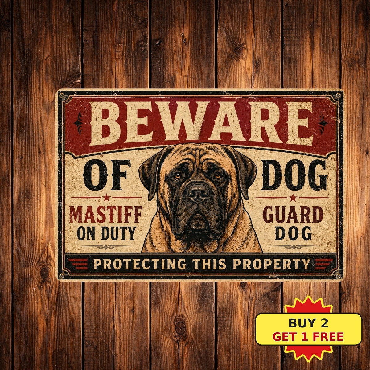 Beware of the Dog Mastiff Guard Dog Security Yard Alert Metal Sign 8x12