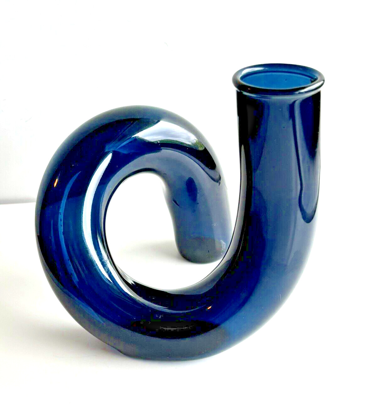 1  LOOP GLASS VASE or CANDLE STICK HOLDER - DEEP BLUE COLOR