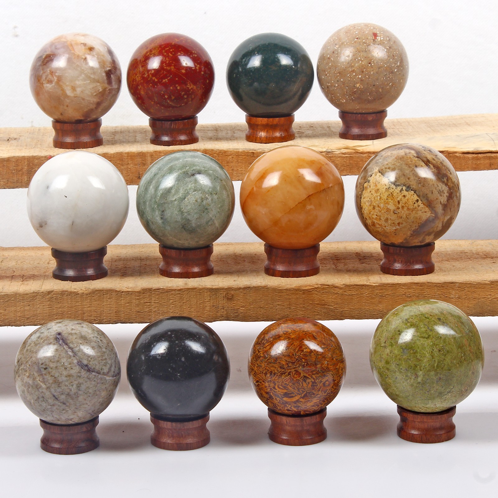 12 Pcs Natural Multi Gemstones Crystal Healing/Reiki Meditation Mineral Sphere