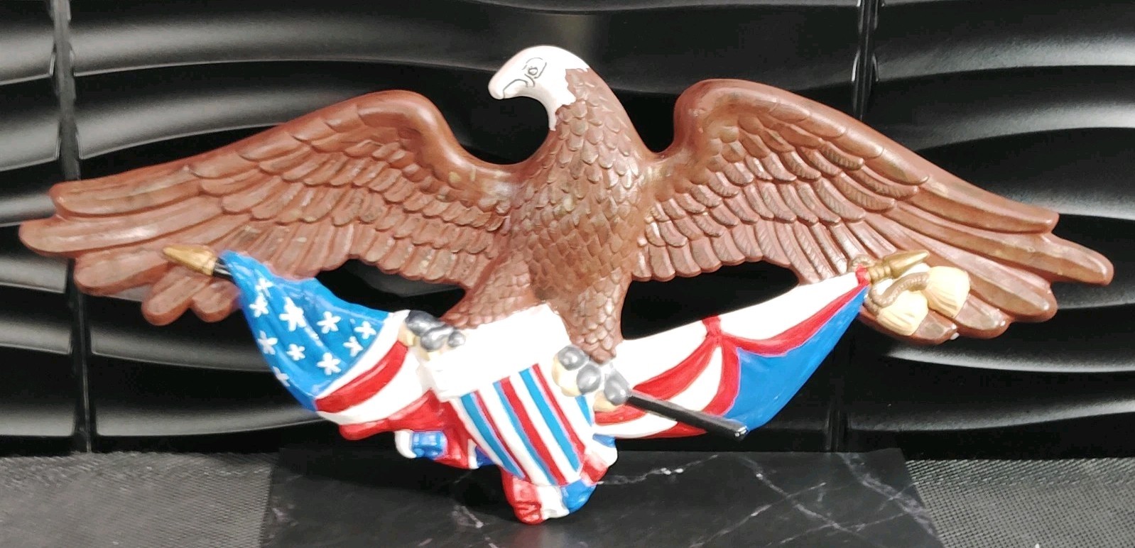 Vintage Handmade Bald Eagle American Flag 27