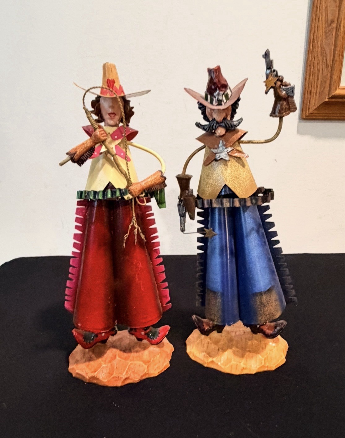 Vtg Pacific Rim Like Tin Cowgirl and Cowboy Sheriff Bobble Figurines 11” Western Vtg Pacific Rim Like Tin Cowgirl and Cowboy Sheriff Bobble Figurines 11” Western