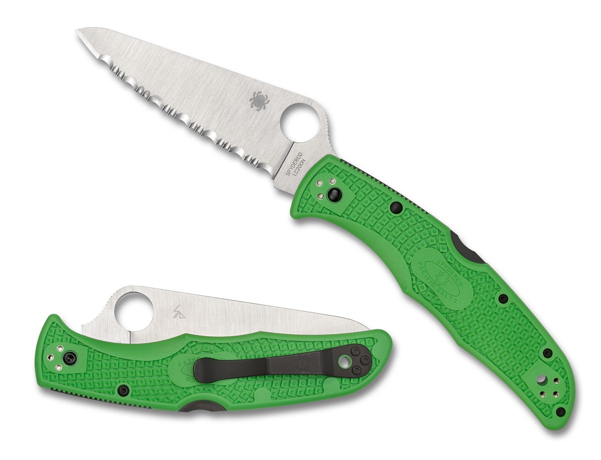 Spyderco Knives Pacific Salt 2 Lockback Green FRN Serrated LC200N C91FSGR2