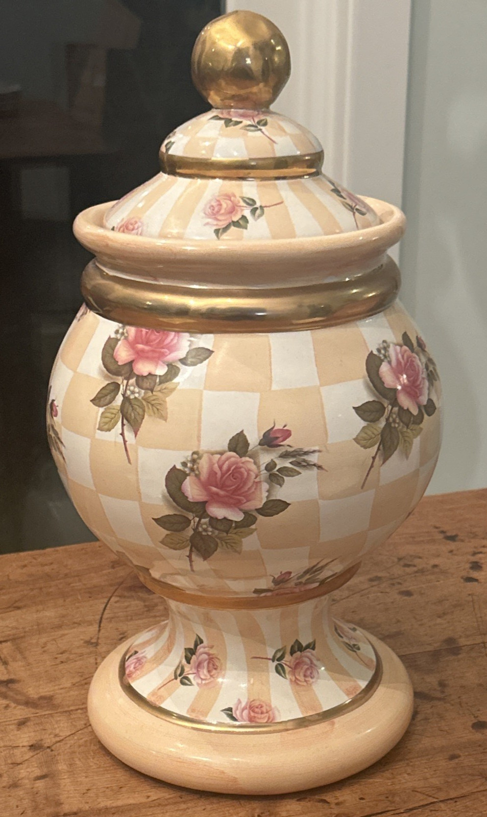 Retired Rare Mackenzie-Childs Ceramic Honeymoon Orange Marmalade/ White Canister