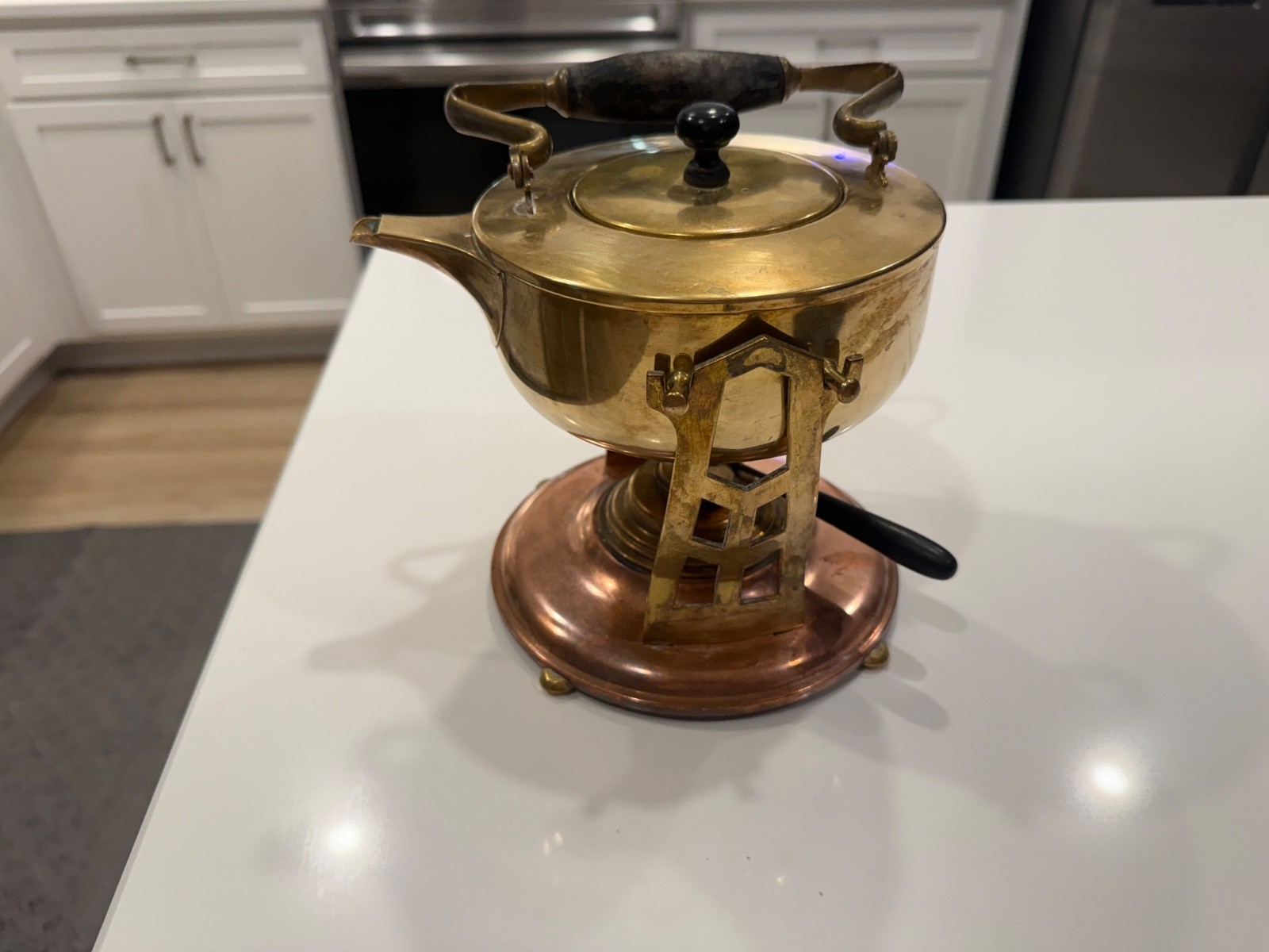Rare Antique S. Sternau & Co New York Brass Tilting Teapot With Stand & Warmer