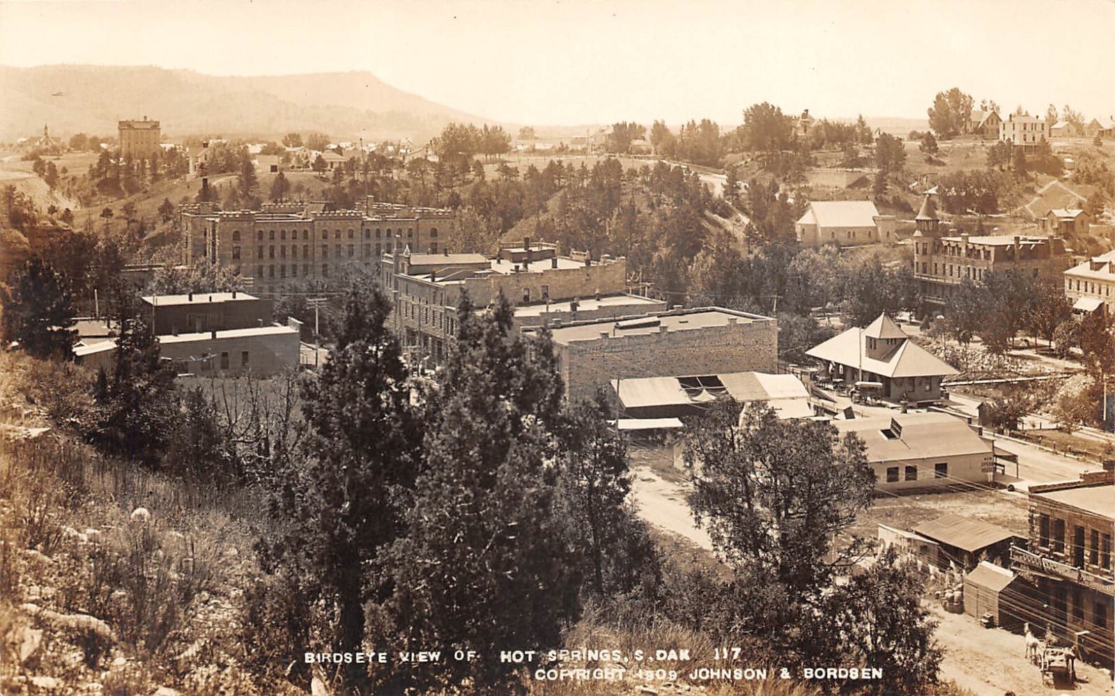 RPPC Bird's Eye View Hot Springs SD Johnson & Olson 1909 Photo Postcard