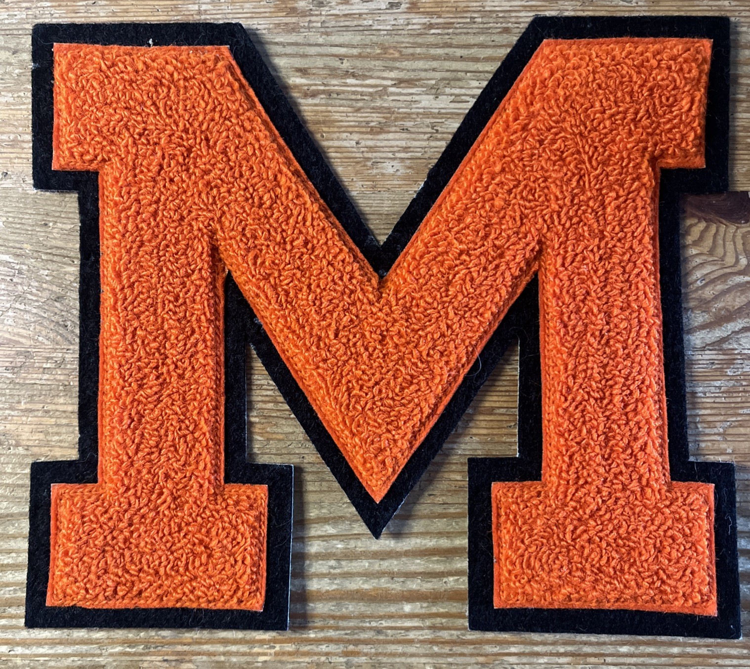 Vintage M Varsity Letter Orange Black High School Athletics Award VTG