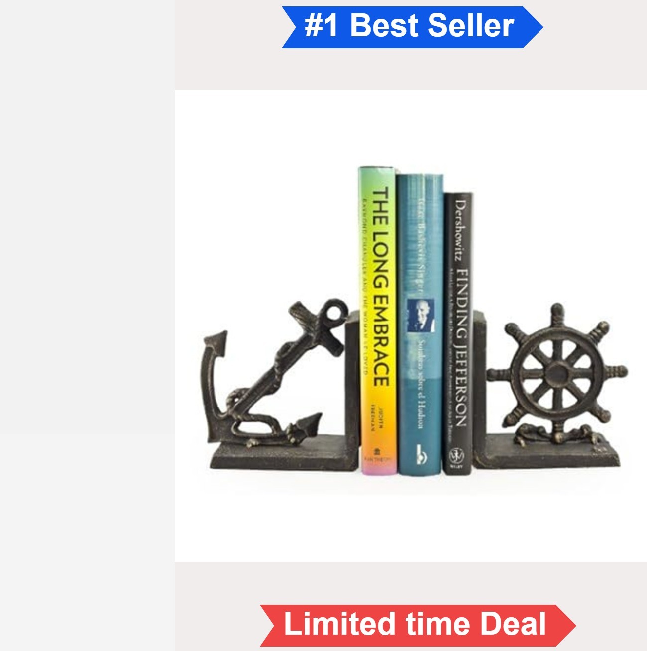 Nautical Bookend Set 2 Piece Iron Anchor Captains Wheel Bronze Patina 5.5 In