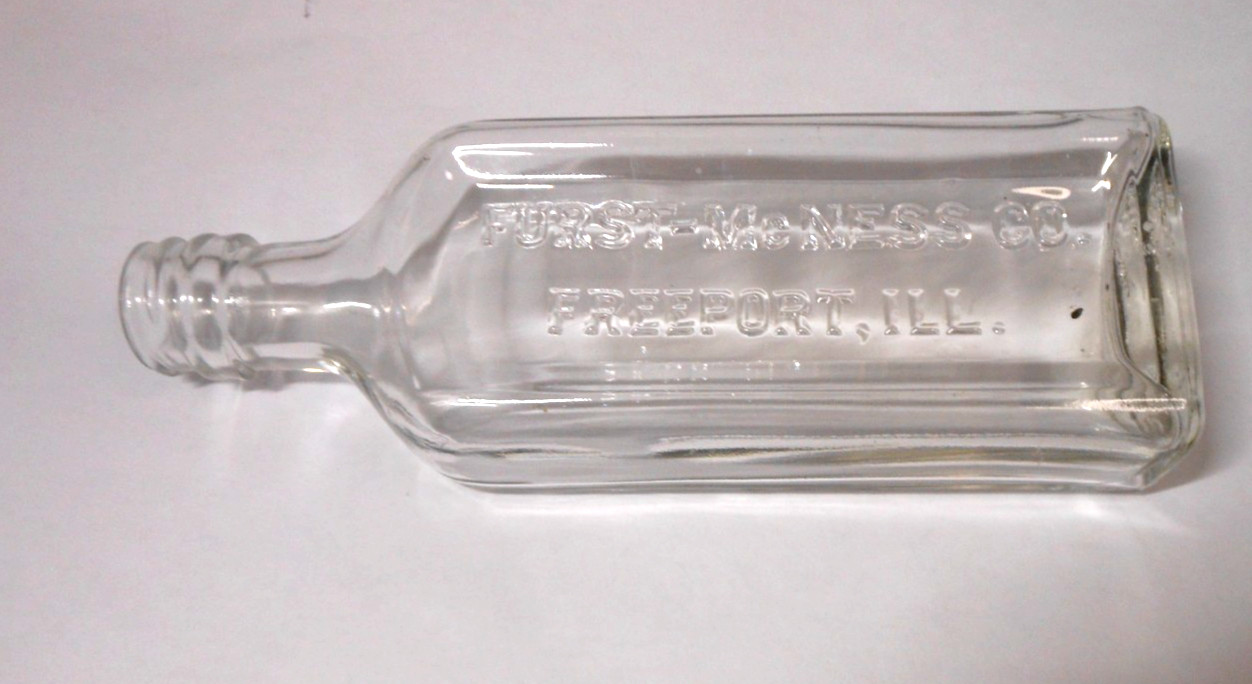 Vintage Furst-McNess Co Freeport ILL Medicine Bottle Clear Glass Embossed 8in